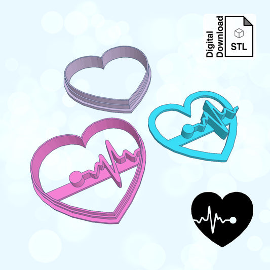 Heart and EKG Line Instant Digital Download STL File for Cookie Cutter Fondant Cutter Clay Cutter 3D Model for 3D Printing