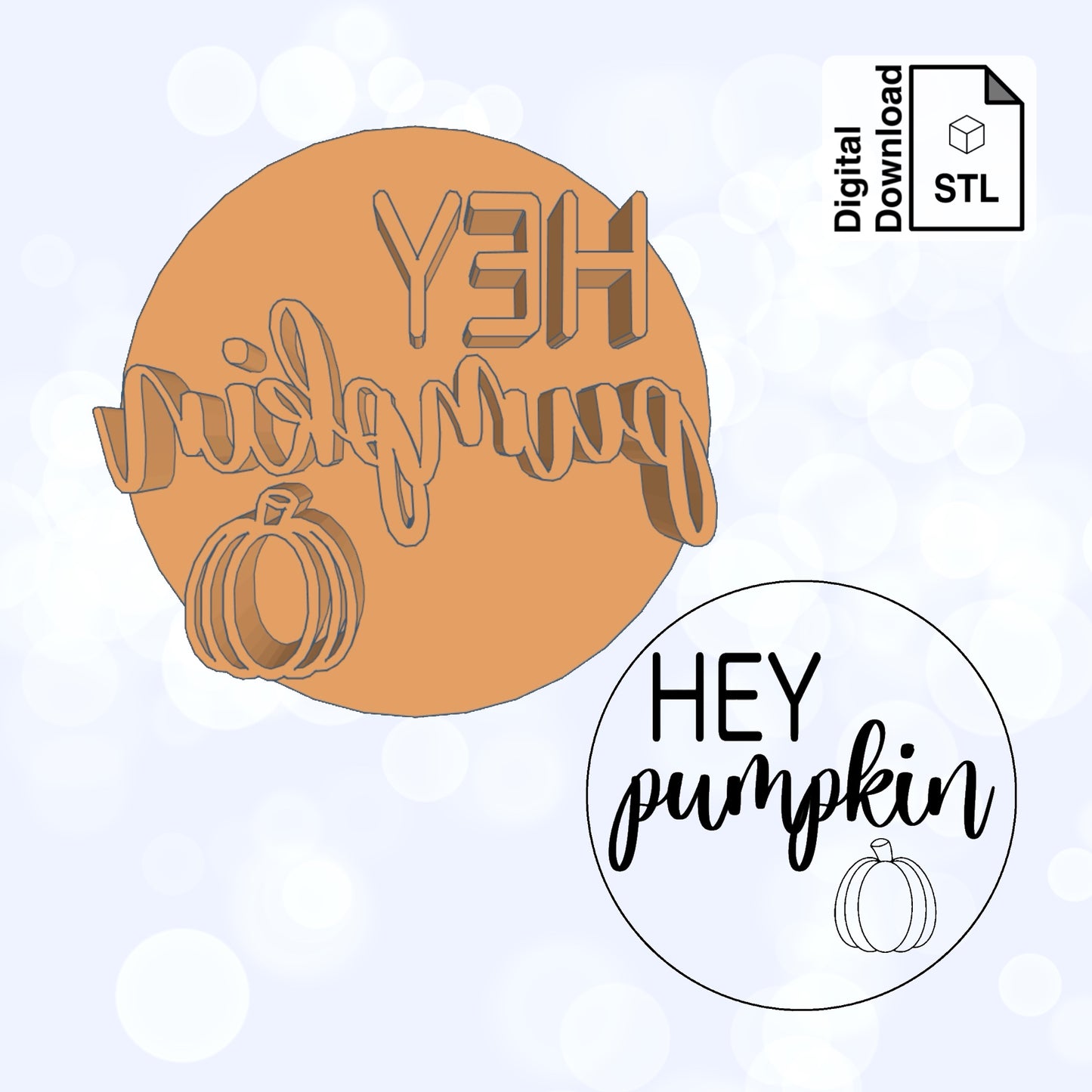 Hey Pumpkin Imprint Digital Download STL File for Cookie Cutter Fondant Cutter Clay Cutter 3D Model for 3D Printing