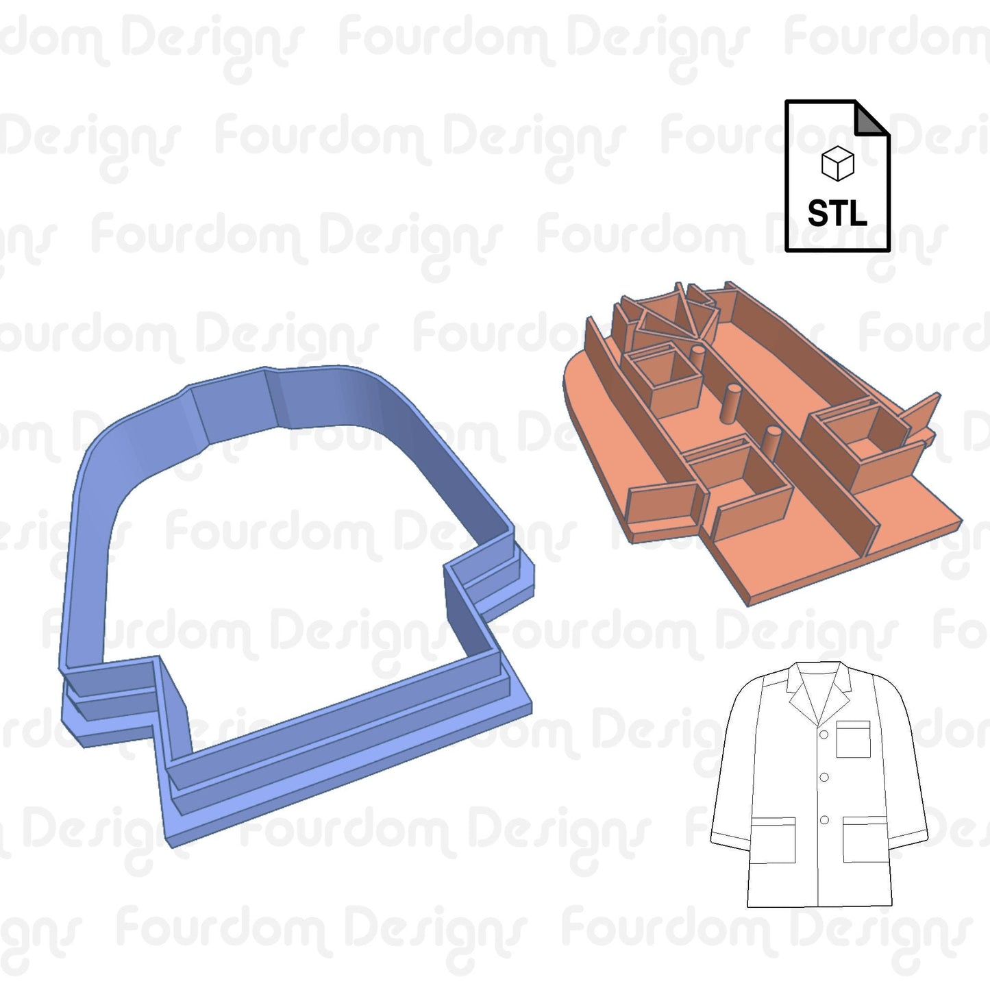 Lab Coat Instant Digital Download STL File for Cookie Cutter Fondant Cutter Clay Cutter 3D Model for 3D Printing