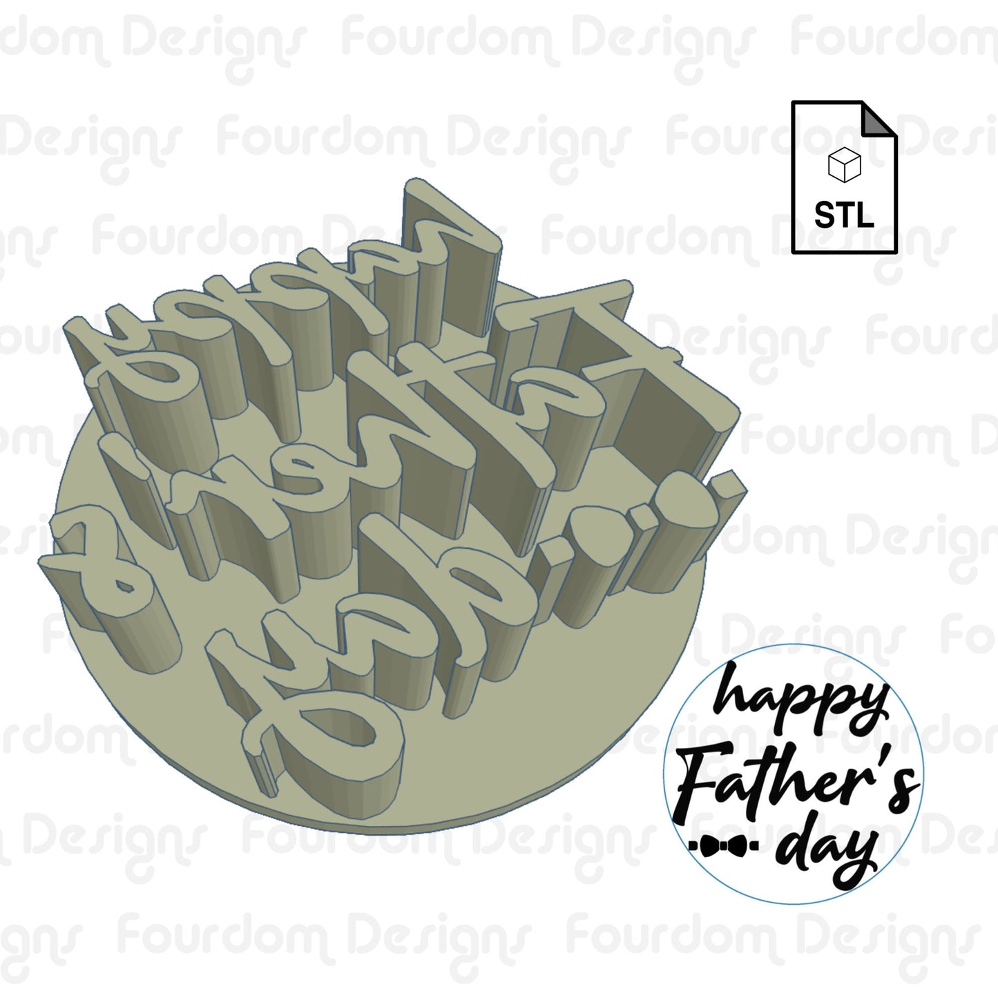 Happy Father's Day Cookie Imprint Digital Download STL File for Cookie Cutter Fondant Cutter Clay Cutter 3D Model for 3D Printing
