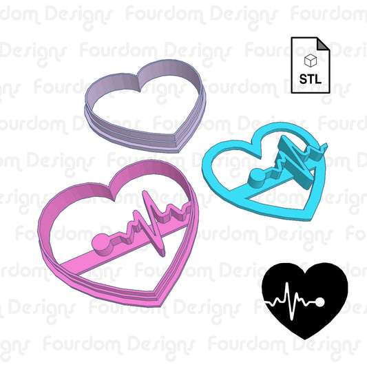 Heart and EKG Line Instant Digital Download STL File for Cookie Cutter Fondant Cutter Clay Cutter 3D Model for 3D Printing