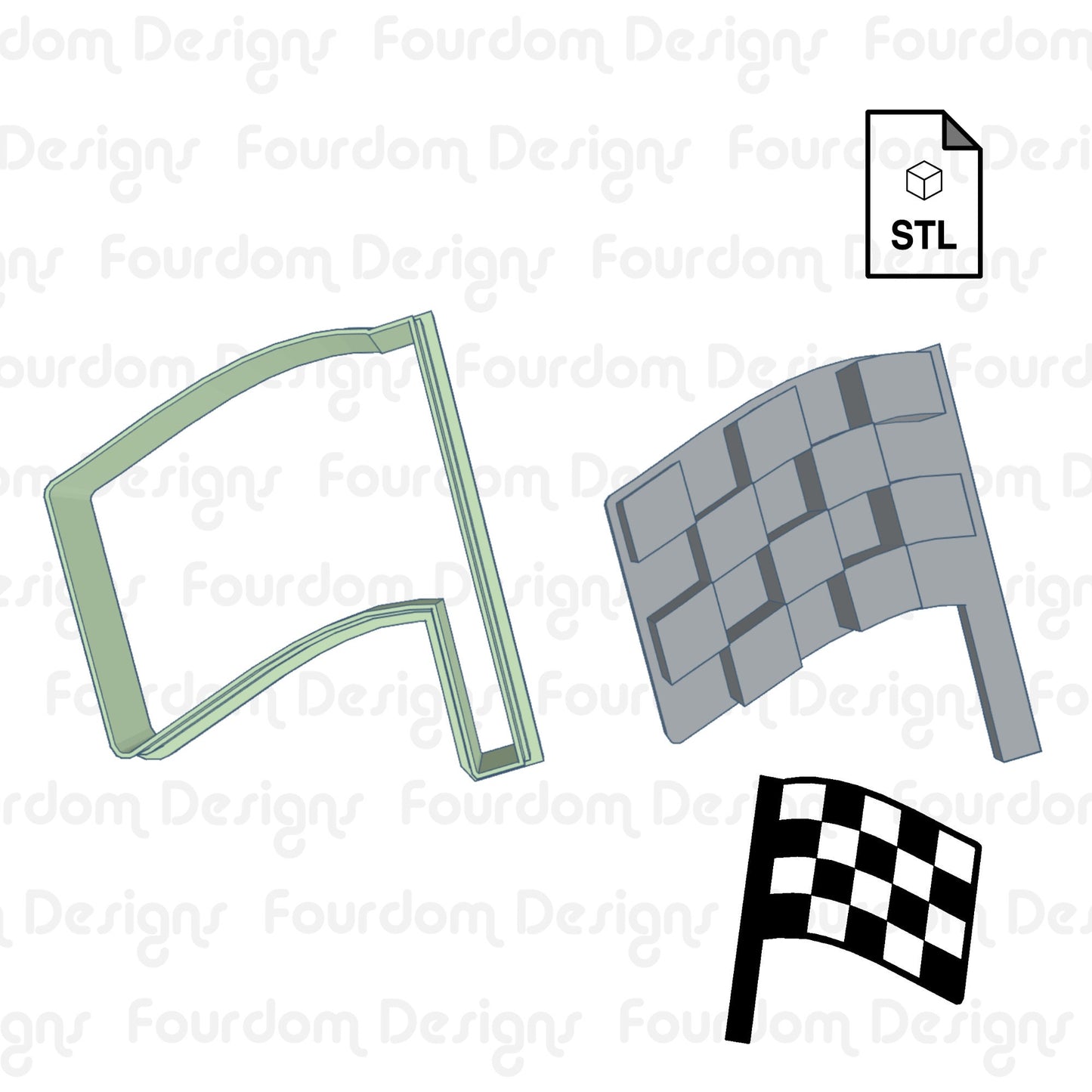 Checkered Flag Instant Digital Download STL File for Cookie Cutter Fondant Cutter Clay Cutter 3D Model for 3D Printing
