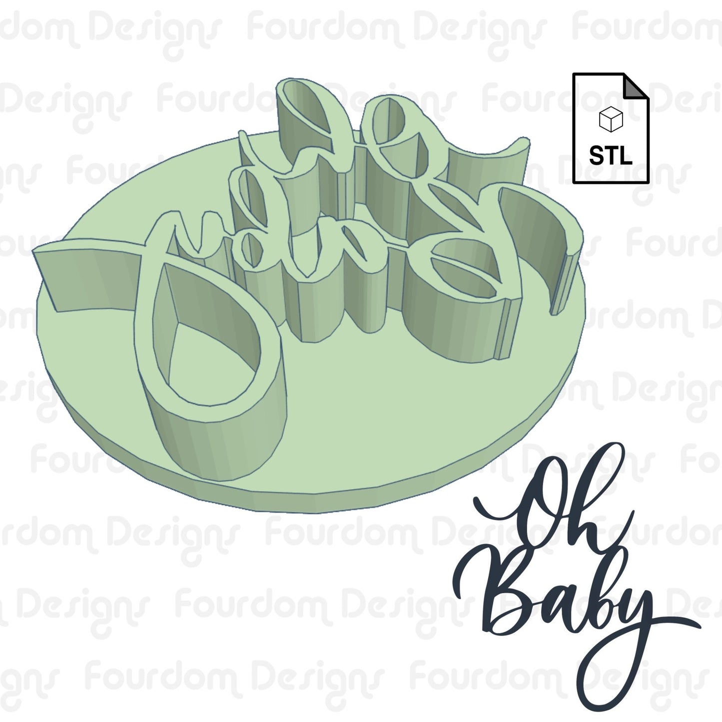 Oh Baby Cookie Imprint Digital Download STL File for Cookie Cutter Fondant Cutter Clay Cutter 3D Model for 3D Printing