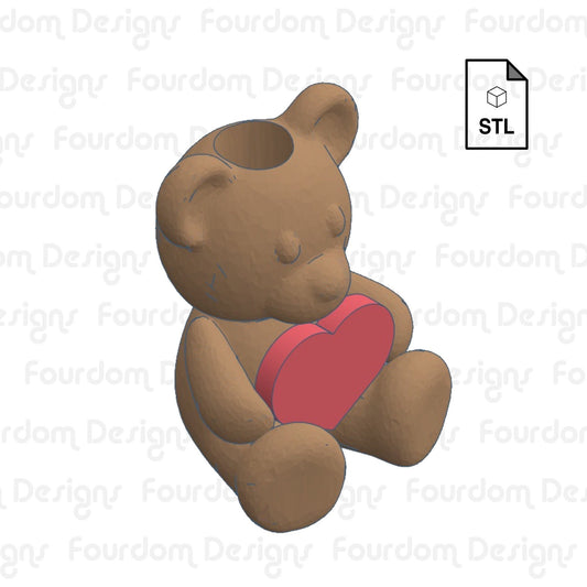 Valentine's Bear Straw Topper Straw Buddy STL File for 3D Printing - Digital Download
