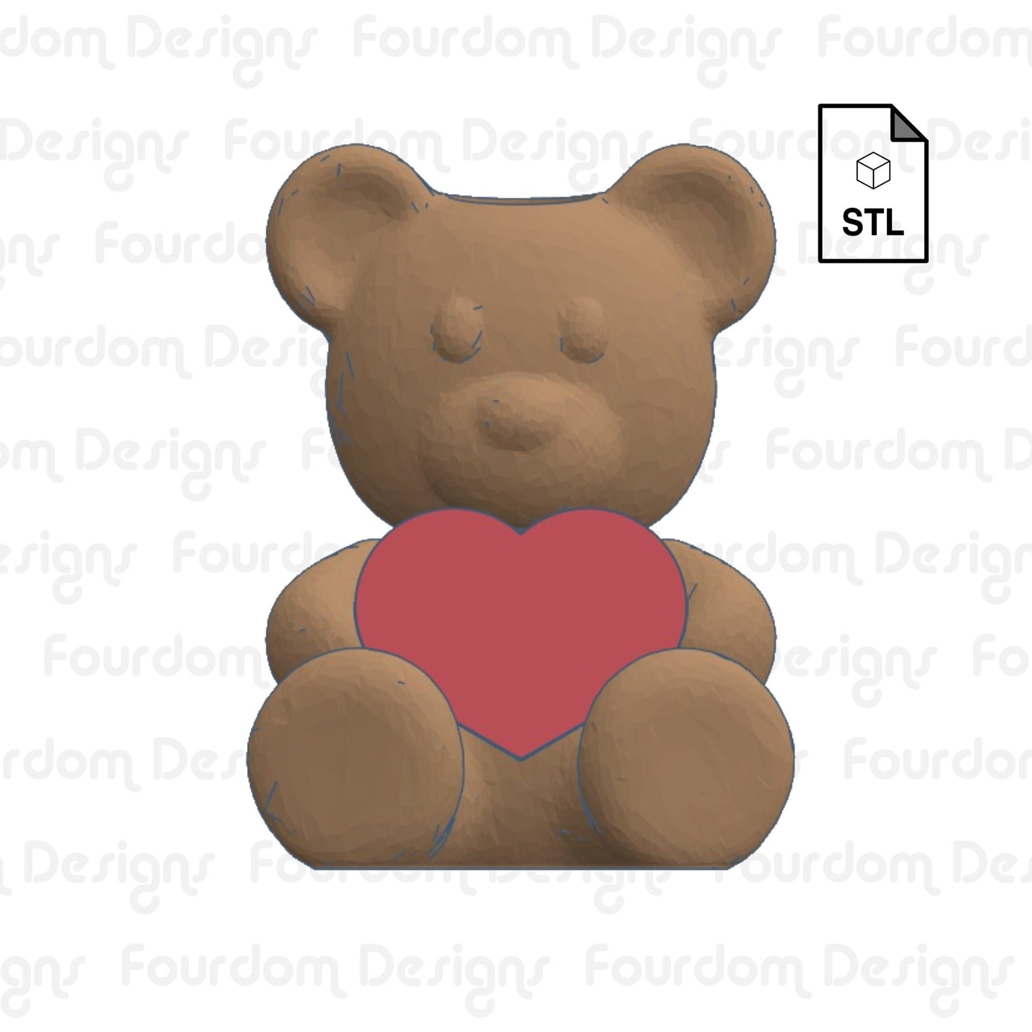 Valentine's Bear Straw Topper Straw Buddy STL File for 3D Printing - Digital Download