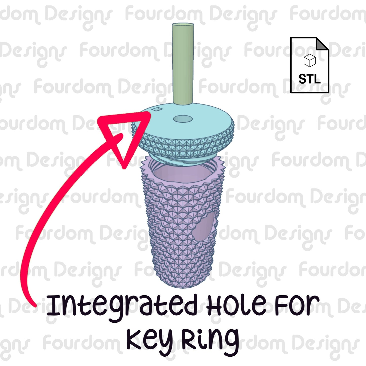 Studded Tumbler Keychain with Removable Screw Top Pill Box Hex STL File for 3D Printing - Digital Download