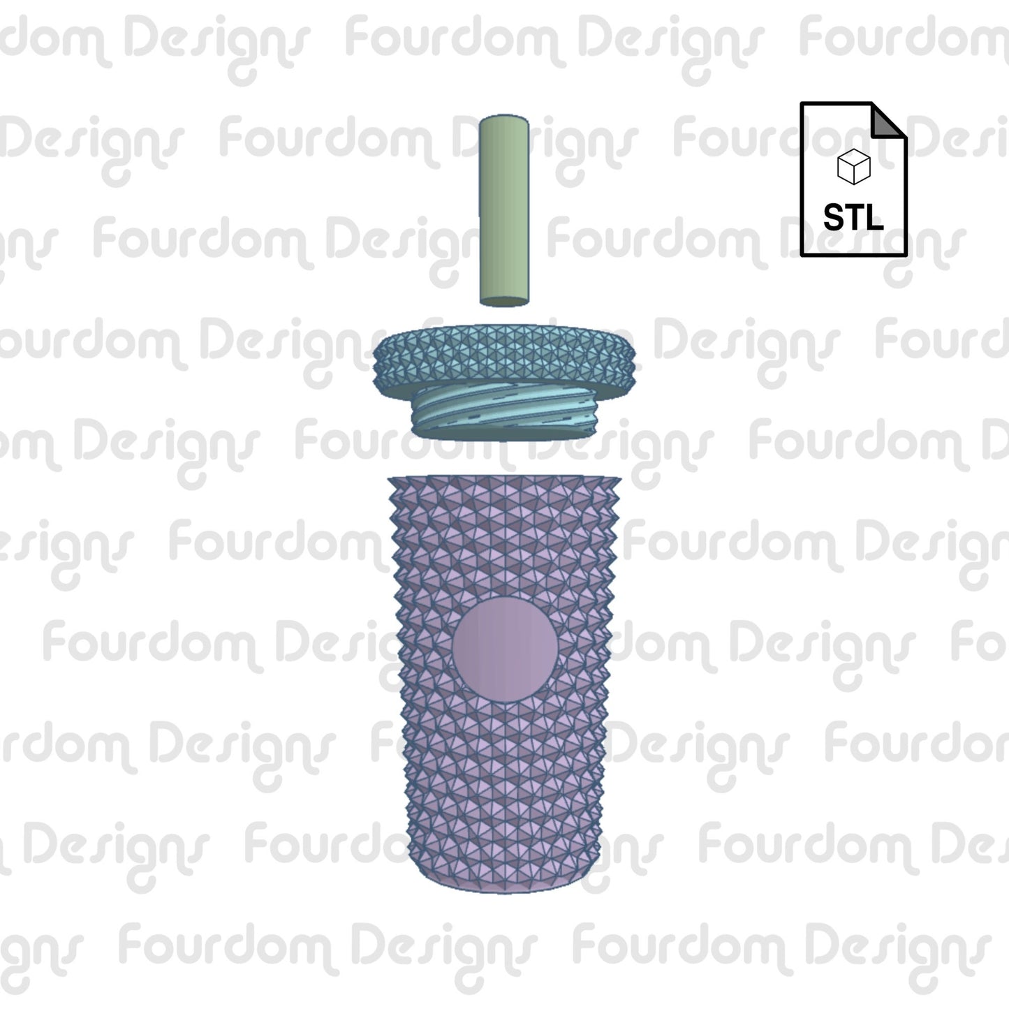 Studded Tumbler Keychain with Removable Screw Top Pill Box Hex STL File for 3D Printing - Digital Download