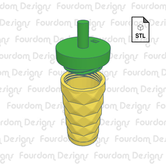 Pineapple Tumbler Keychain with Removable Screw Top Pill Box STL File for 3D Printing - Digital Download