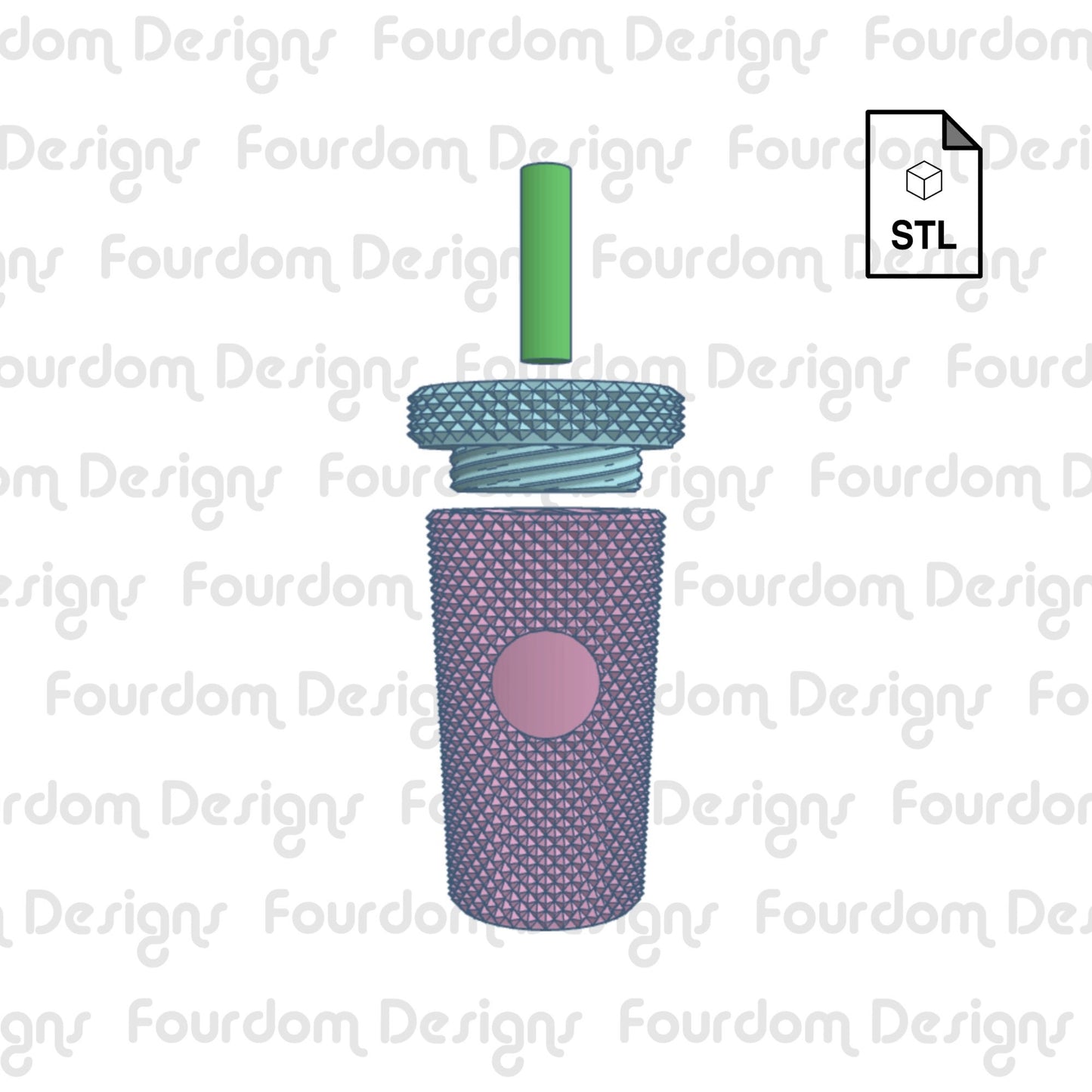 Studded Tumbler Keychain with Removable Screw Top Pill Box Square STL File for 3D Printing - Digital Download