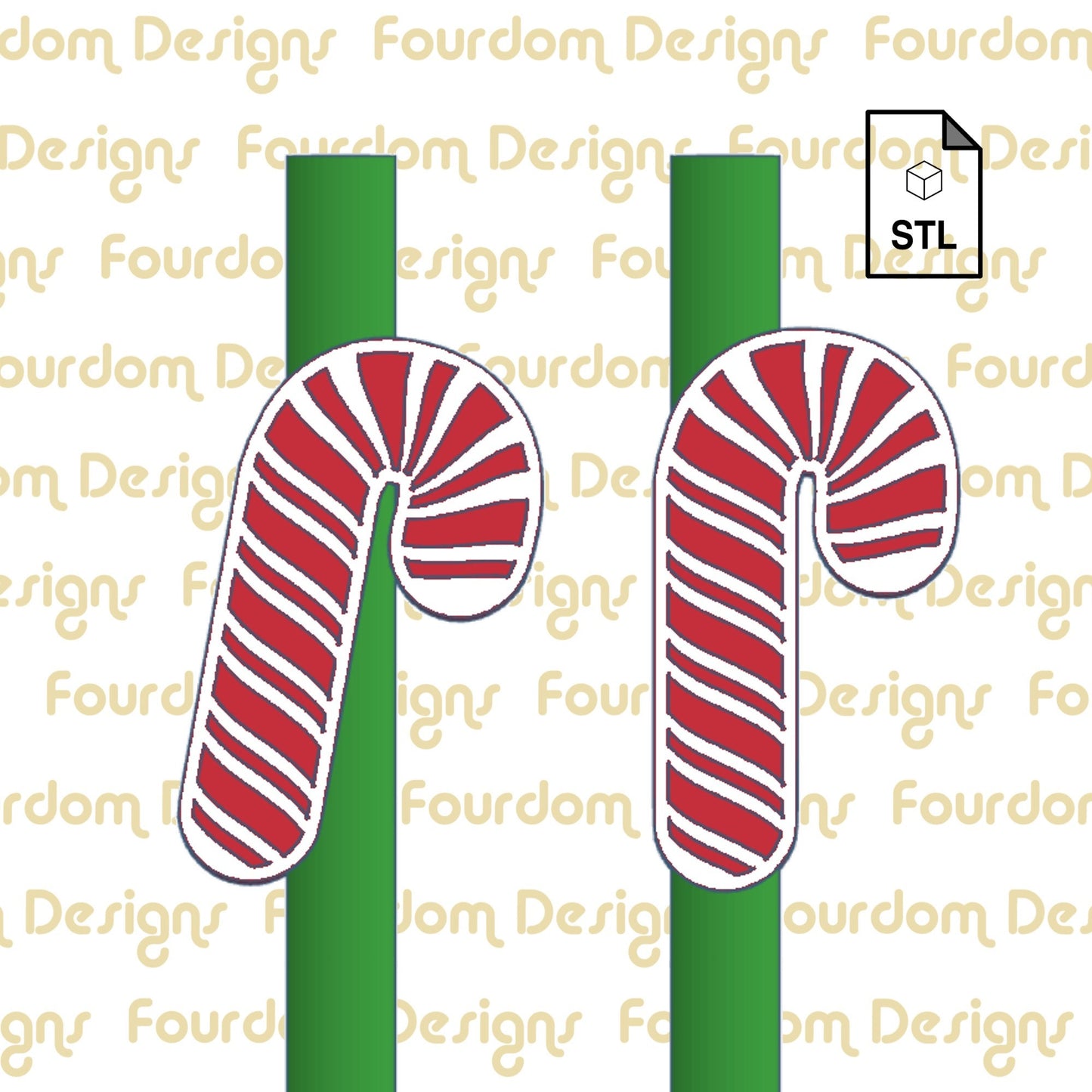 Candy Cane Straw Topper STL File for 3D Printing - Digital Download