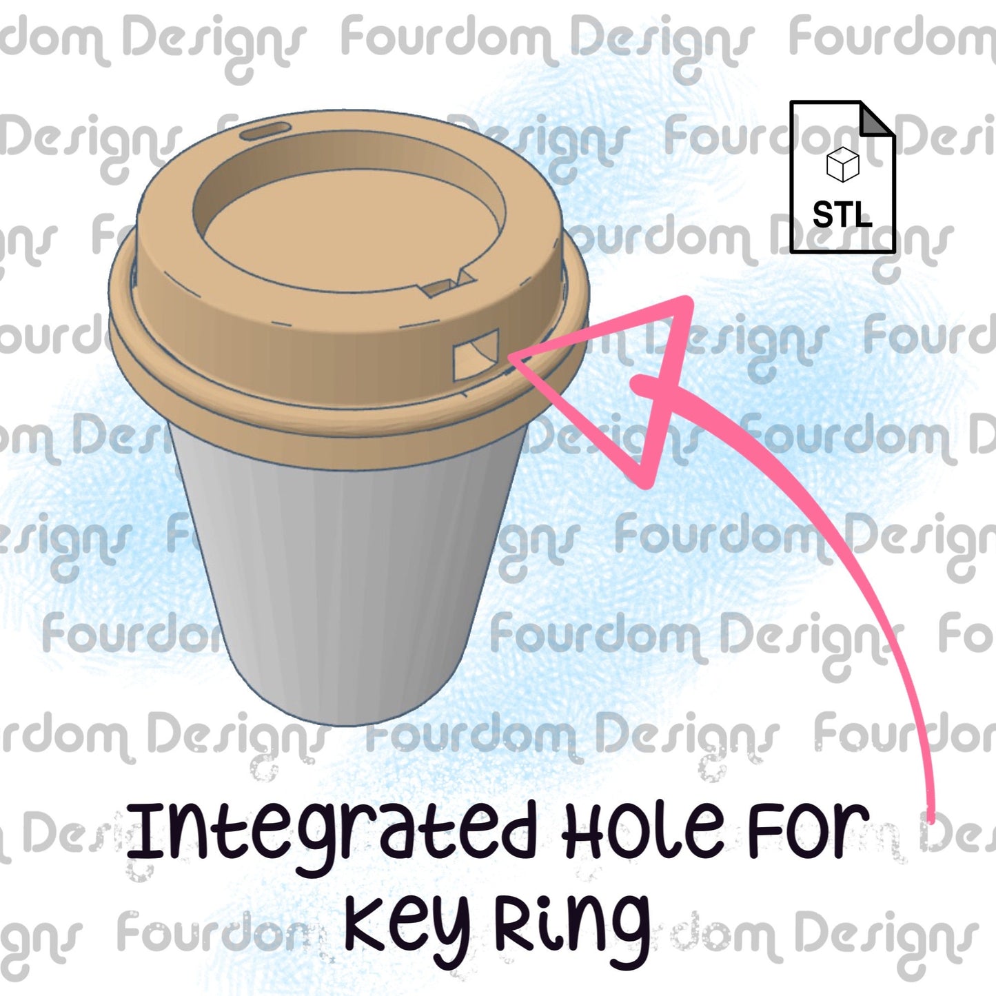 Coffee Cup Keychain with Removable Screw Top Pill Box STL File for 3D Printing - Digital Download