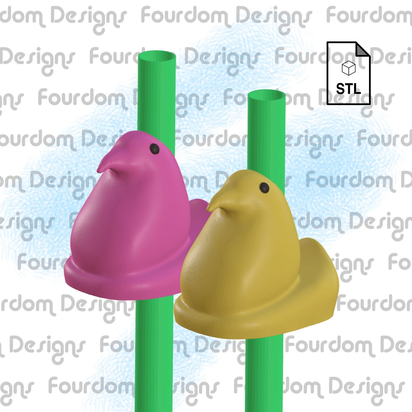 Marshmallow Chick Straw Topper STL File for 3D Printing - Digital Download