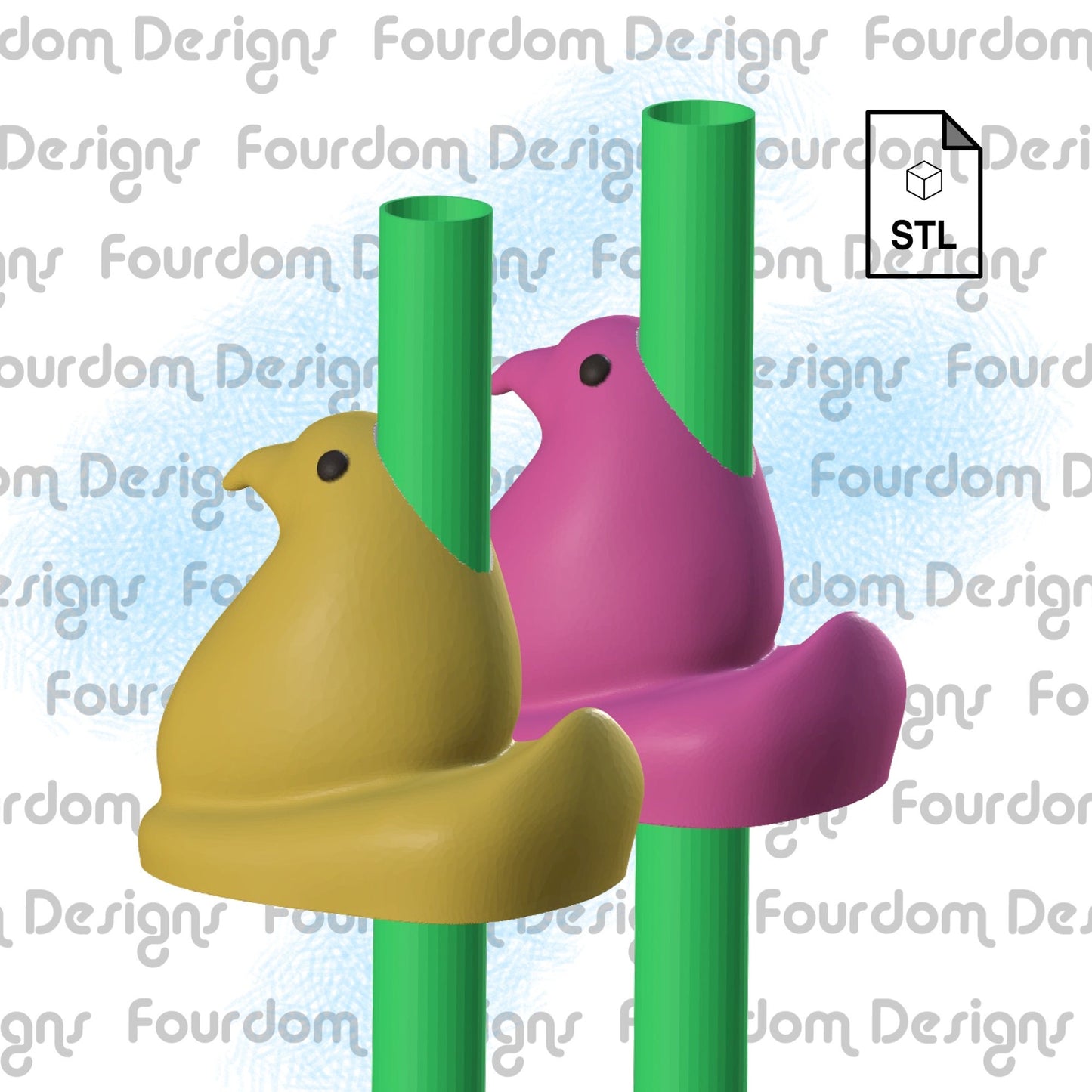Marshmallow Chick Straw Topper STL File for 3D Printing - Digital Download