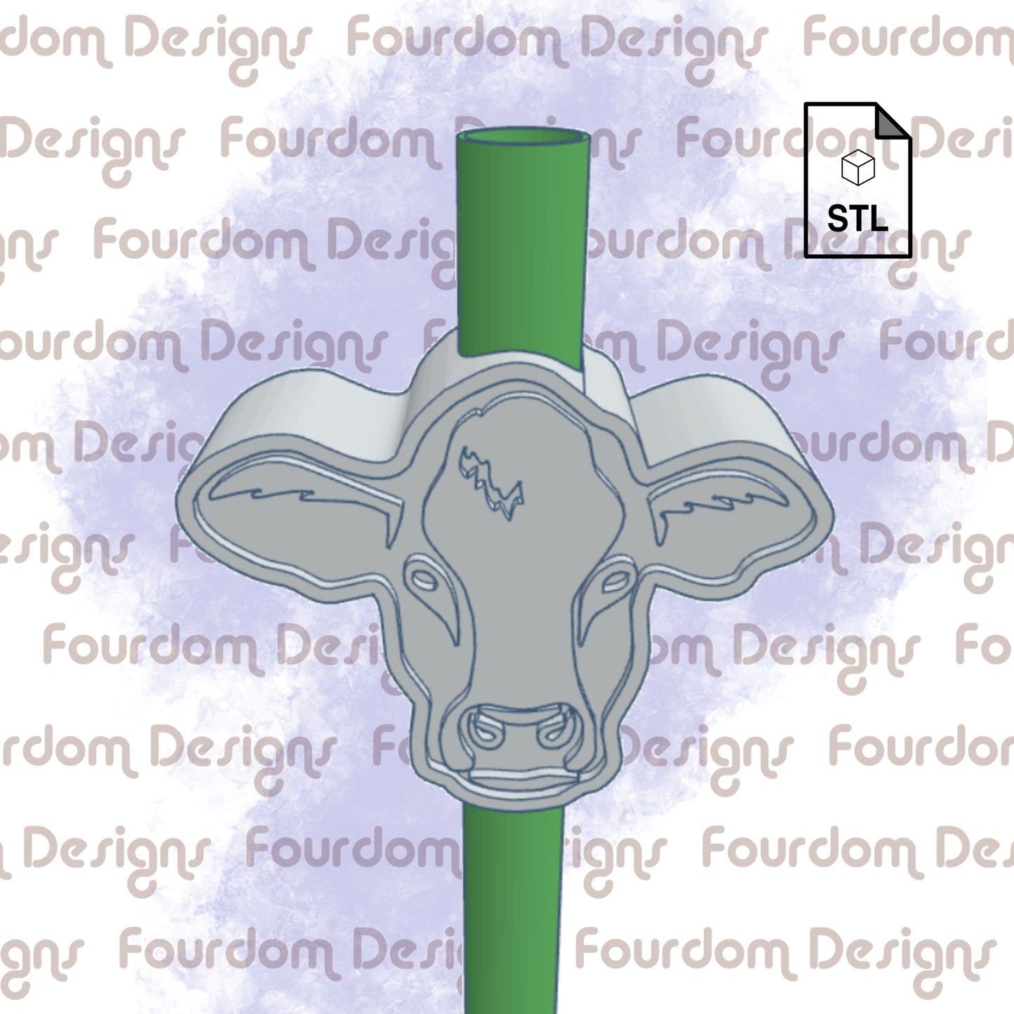 Cow Straw Topper STL File for 3D Printing - Digital Download